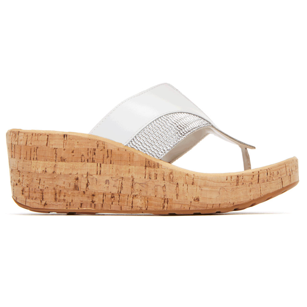 Rockport Wedges For Womens White - Weekend Casuals Lanea Gore Thong - XC9150326